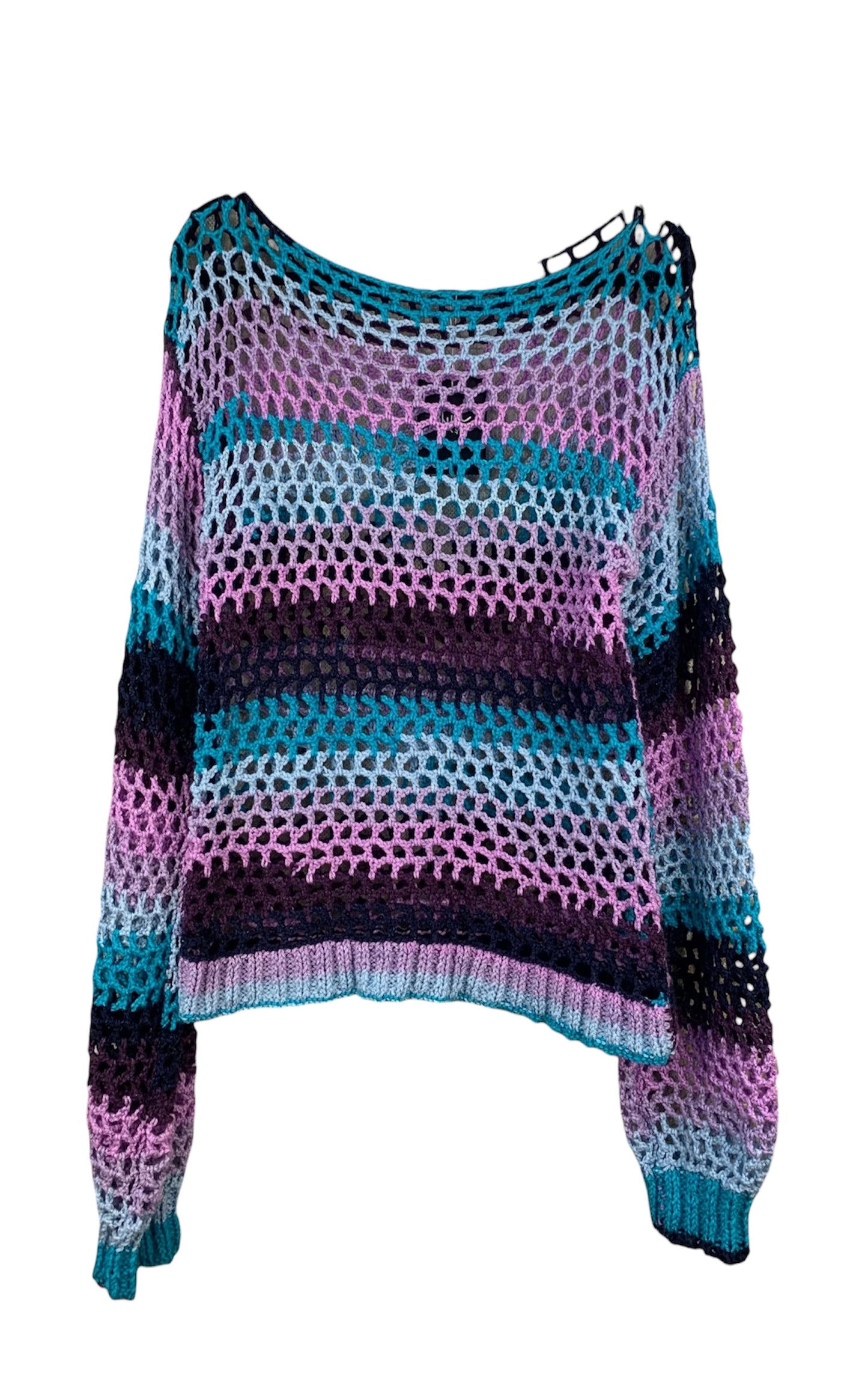 Women's Purple Blue Web Knit Long Sleeve Sweater