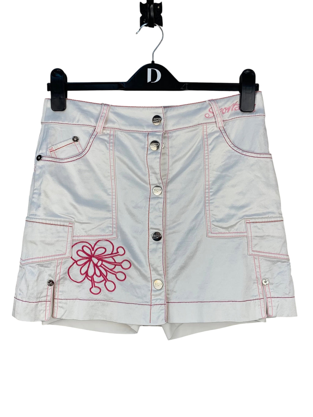 Womens Y2K White with Pink Flower Design Sport