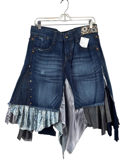 Womens Vintage Asymmetric Denim Midi Skirt