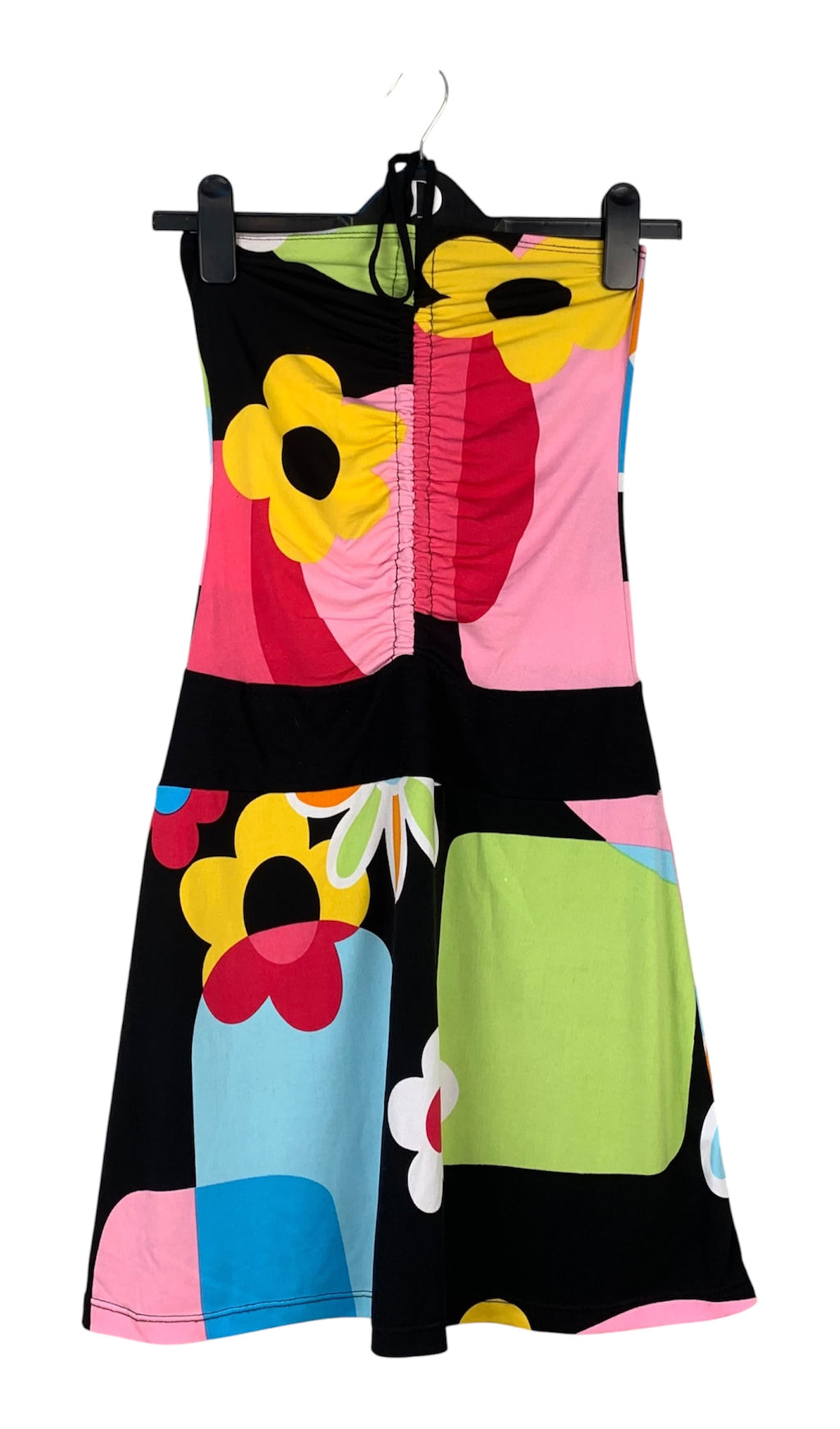 Womens Y2K Vintage Black Floral Halter Dress