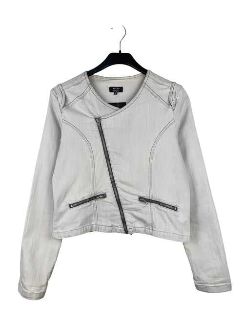 ELVIRA Womens Cropped Grey Zip-Up Jean Jacket