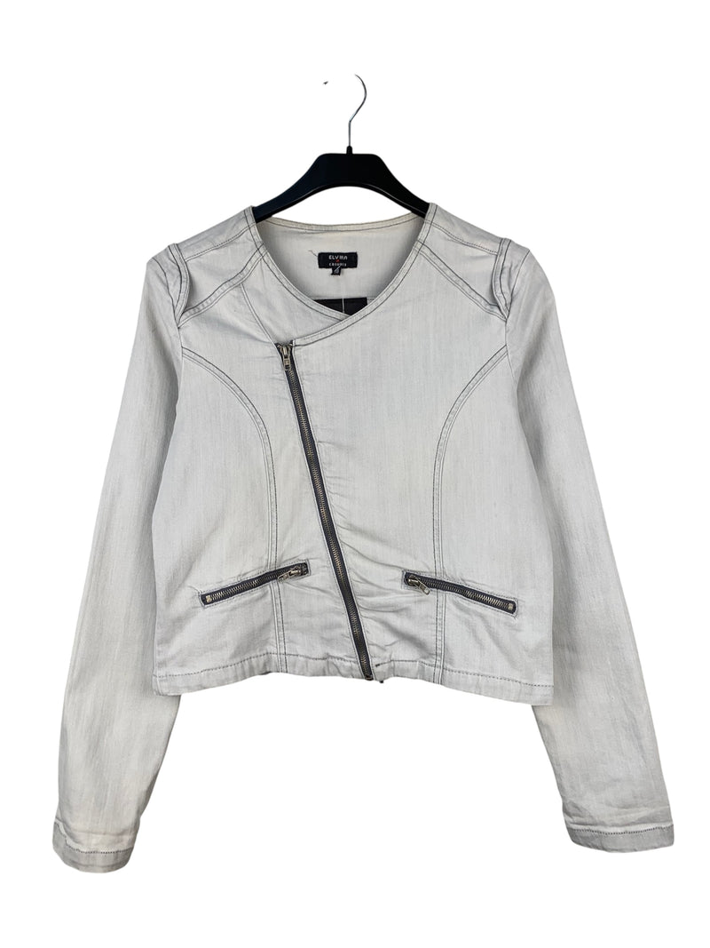 ELVIRA Womens Cropped Grey Zip-Up Jean Jacket