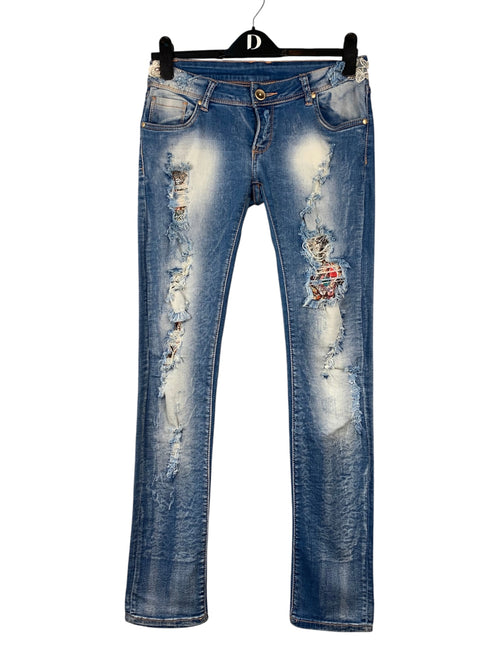 Womens Low Waist Ripped Skinny Jeans