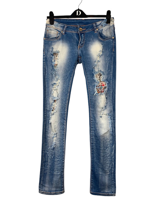 Womens Low Waist Ripped Skinny Jeans