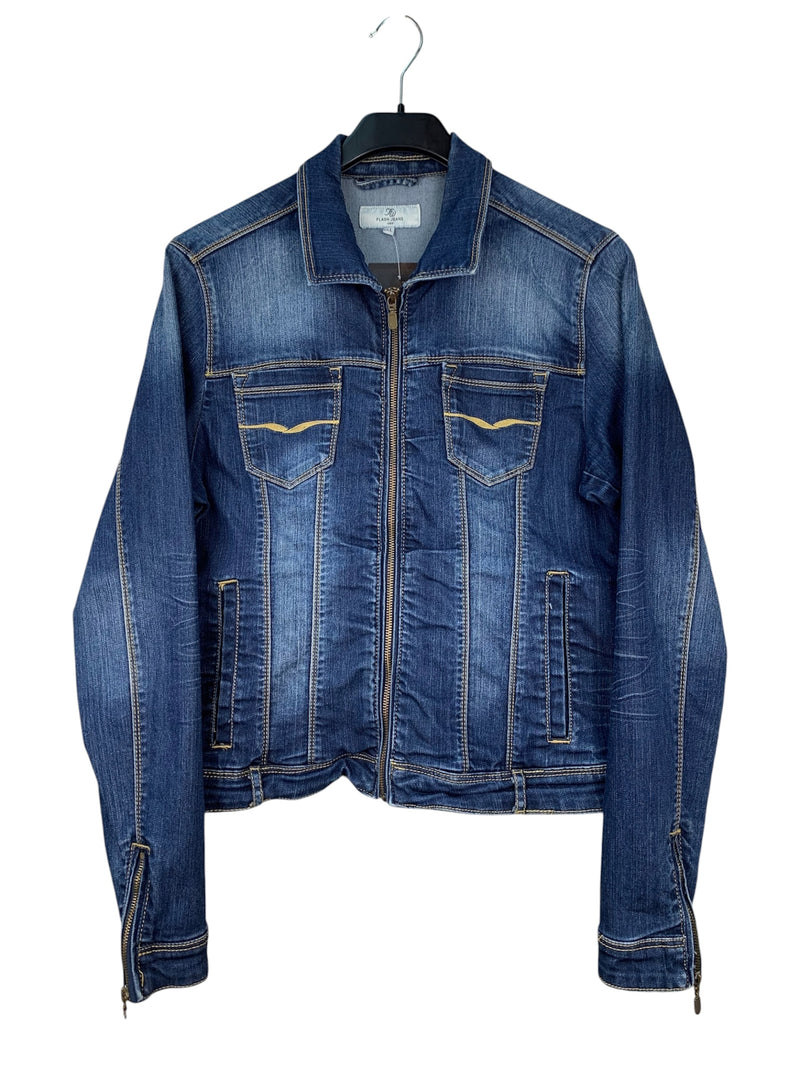 Womens Dark Blue Zip-Up Jean Jacket