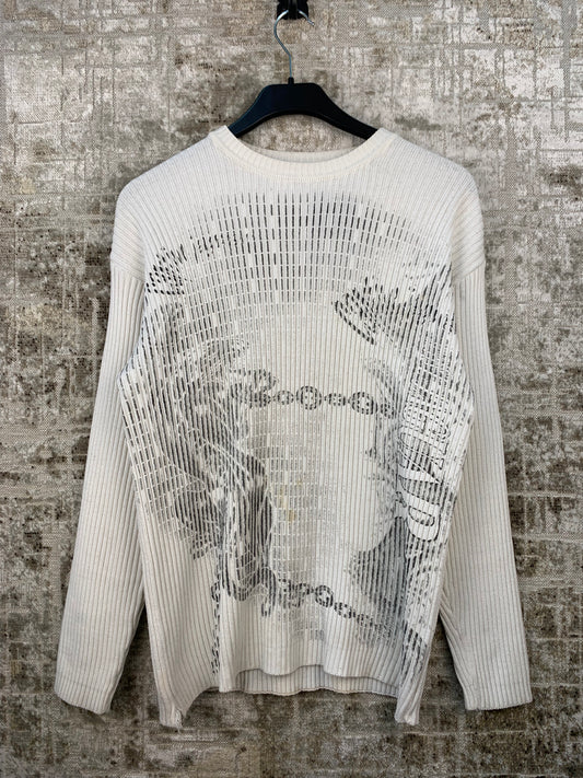 Mens Y2K White Knit Sweater
