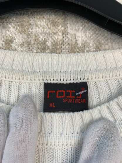 Mens Y2K White Knit Sweater