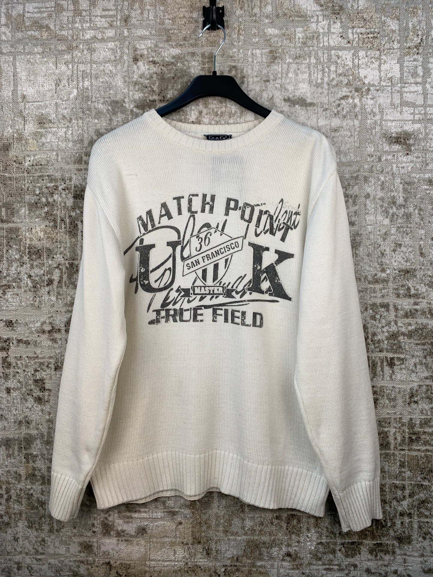 Mens Vintage Y2K White Knit Sweater
