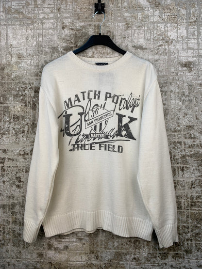 Mens Vintage Y2K White Knit Sweater