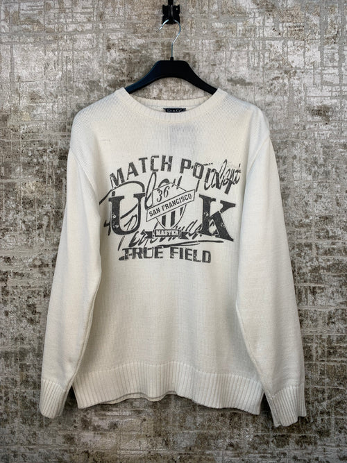 Mens Vintage Y2K White Knit Sweater