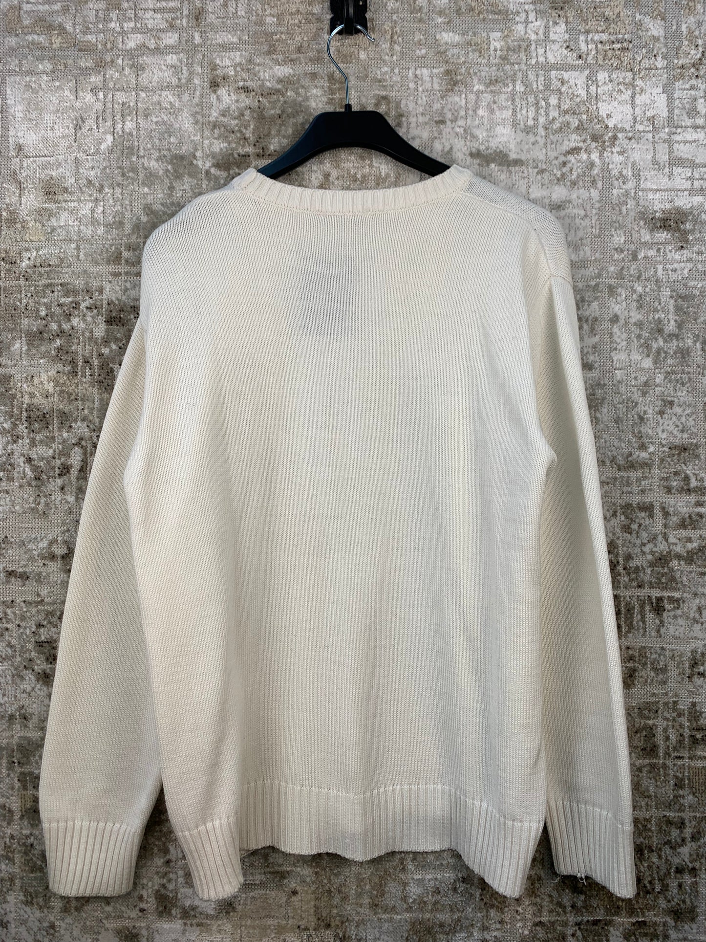 Mens Vintage Y2K White Knit Sweater