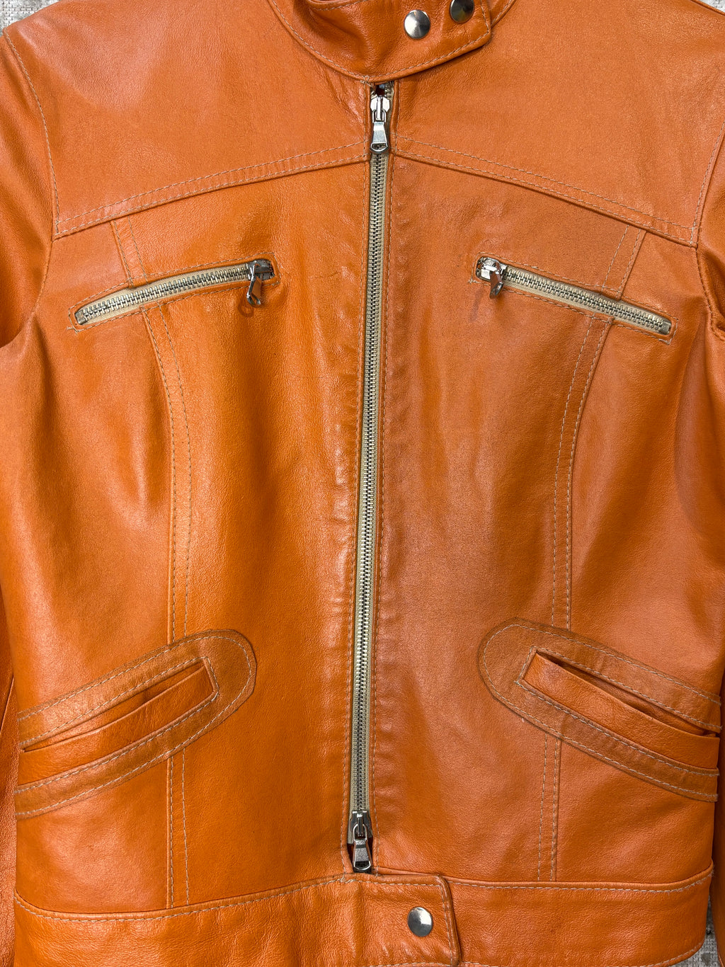 Pelle Orange Leather Moto Jacket
