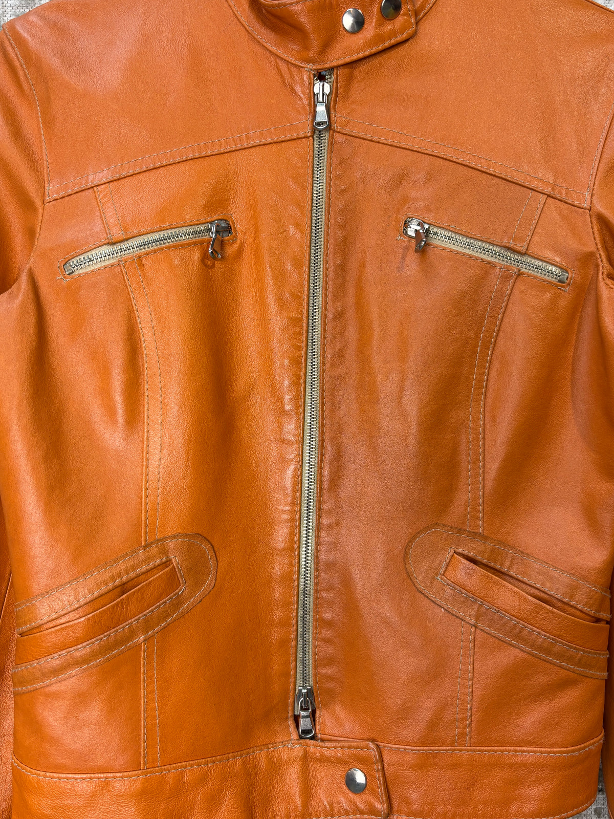 Pelle Orange Leather Moto Jacket