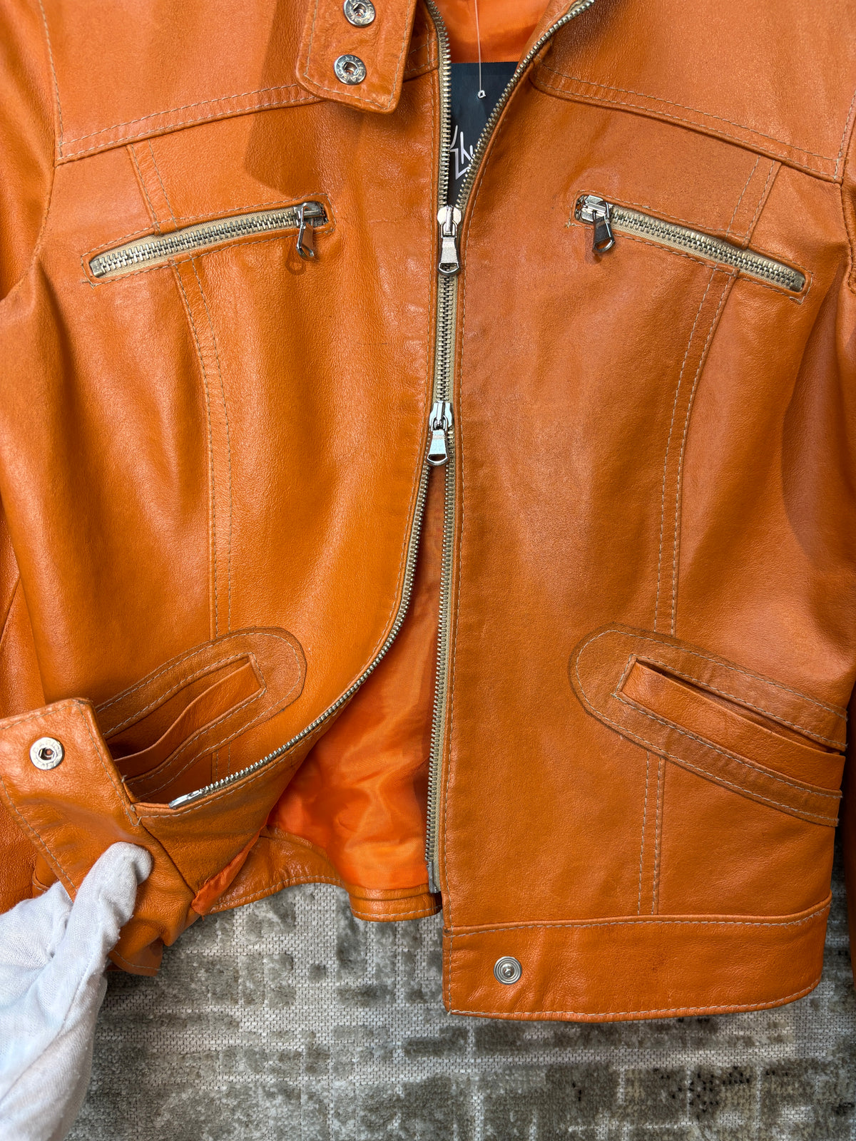 Pelle Orange Leather Moto Jacket