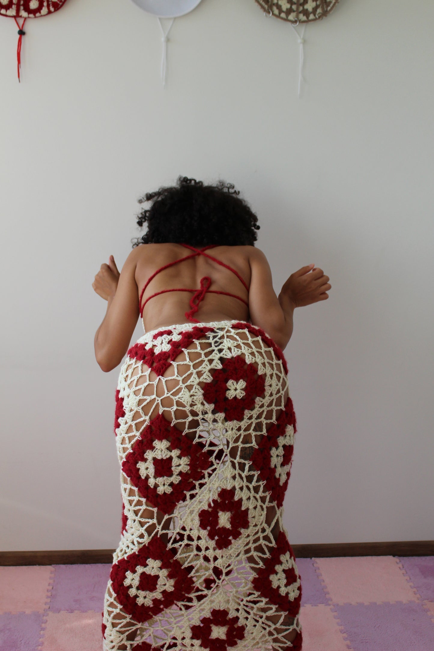 Handmade Crochet Granny Square Adjustable Maxi Skirt