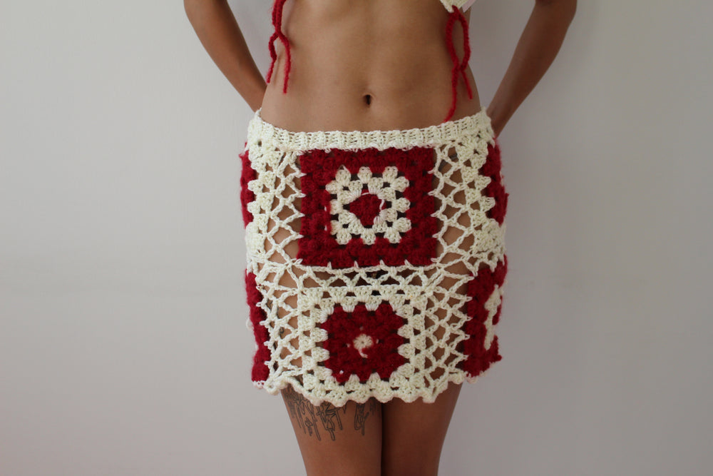 Handmade Crochet Granny Square Mini Skirt