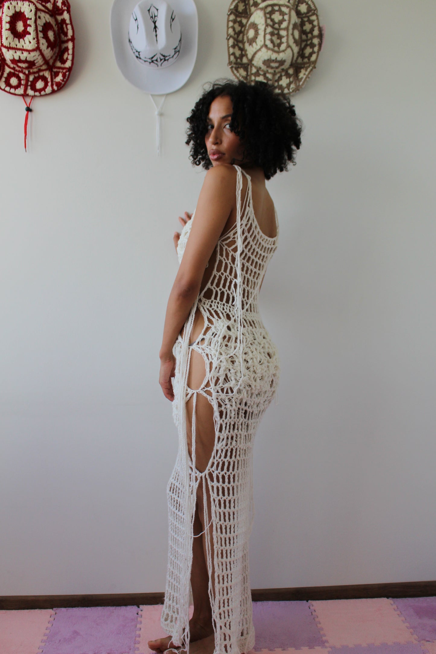 Handmade Distressed Crochet Maxi Dress