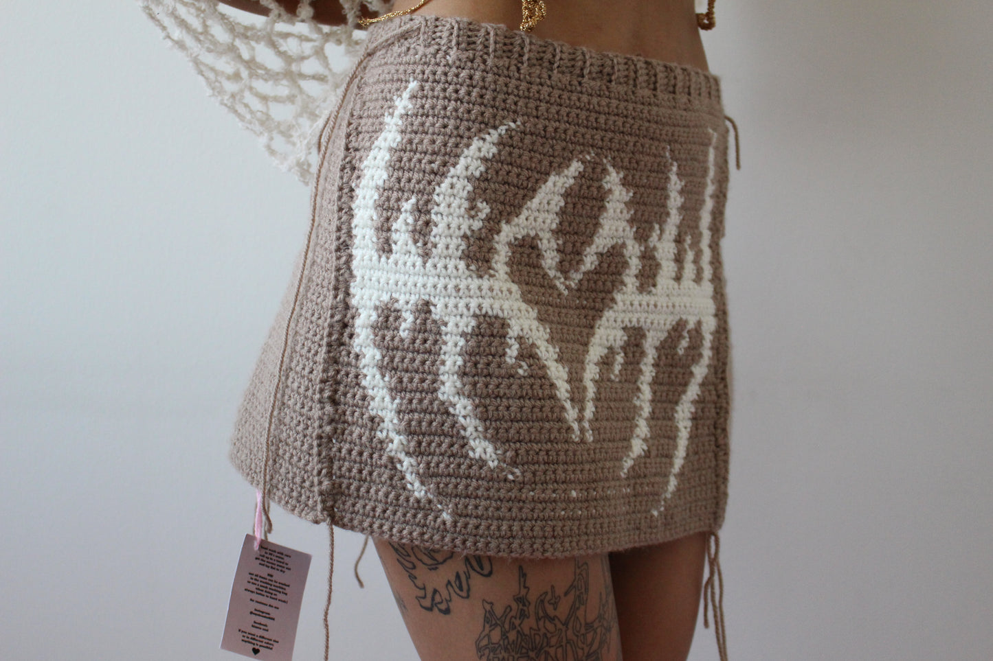 Handmade Crochet Tribal Distressed Cargo Mini Skirt