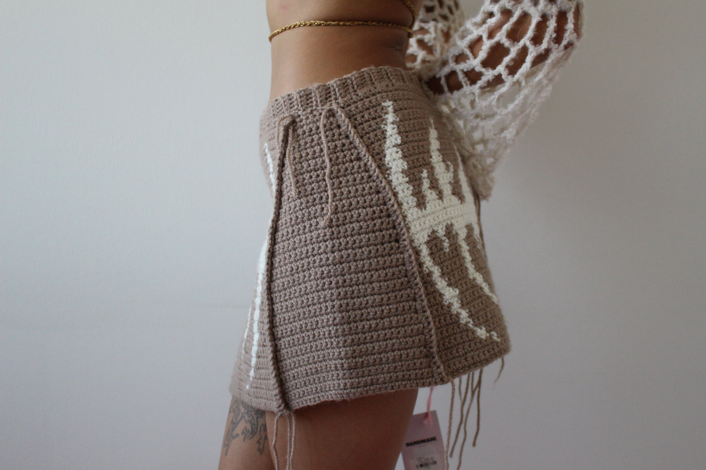 Handmade Crochet Tribal Distressed Cargo Mini Skirt