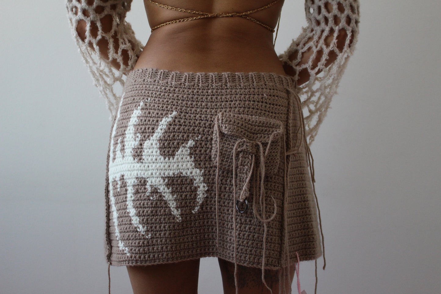 Handmade Crochet Tribal Distressed Cargo Mini Skirt