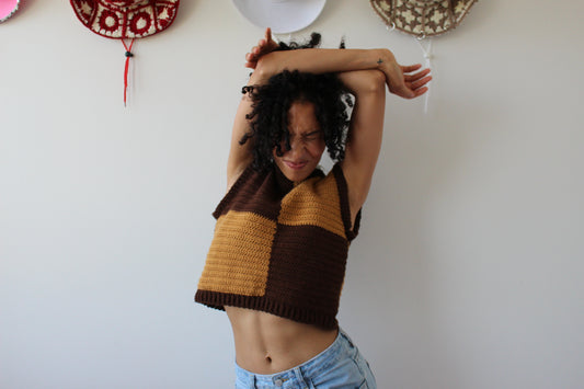 Handmade Checkered Crochet Vest Size