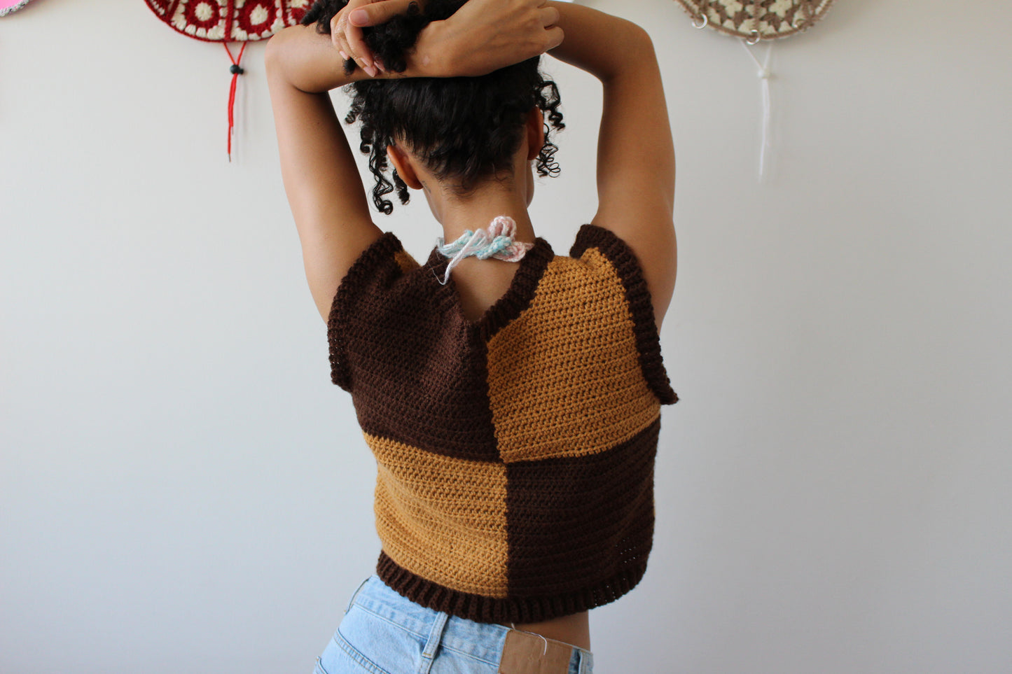 Handmade Checkered Crochet Vest Size