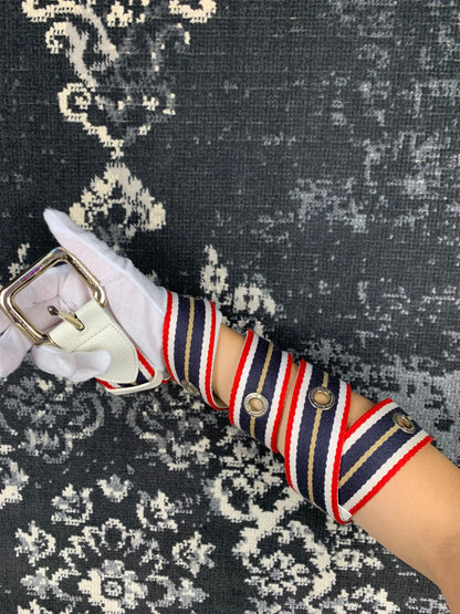 Women's Vintage Burberry White Leather Stripe Belt