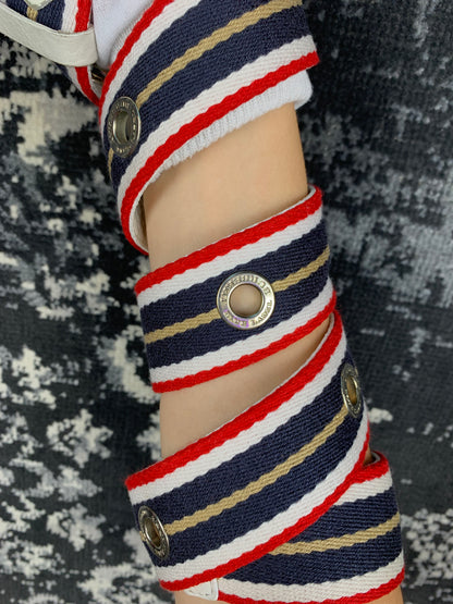 Women's Vintage Burberry White Leather Stripe Belt