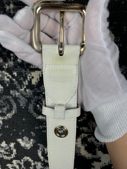 Women's Vintage Burberry White Leather Stripe Belt