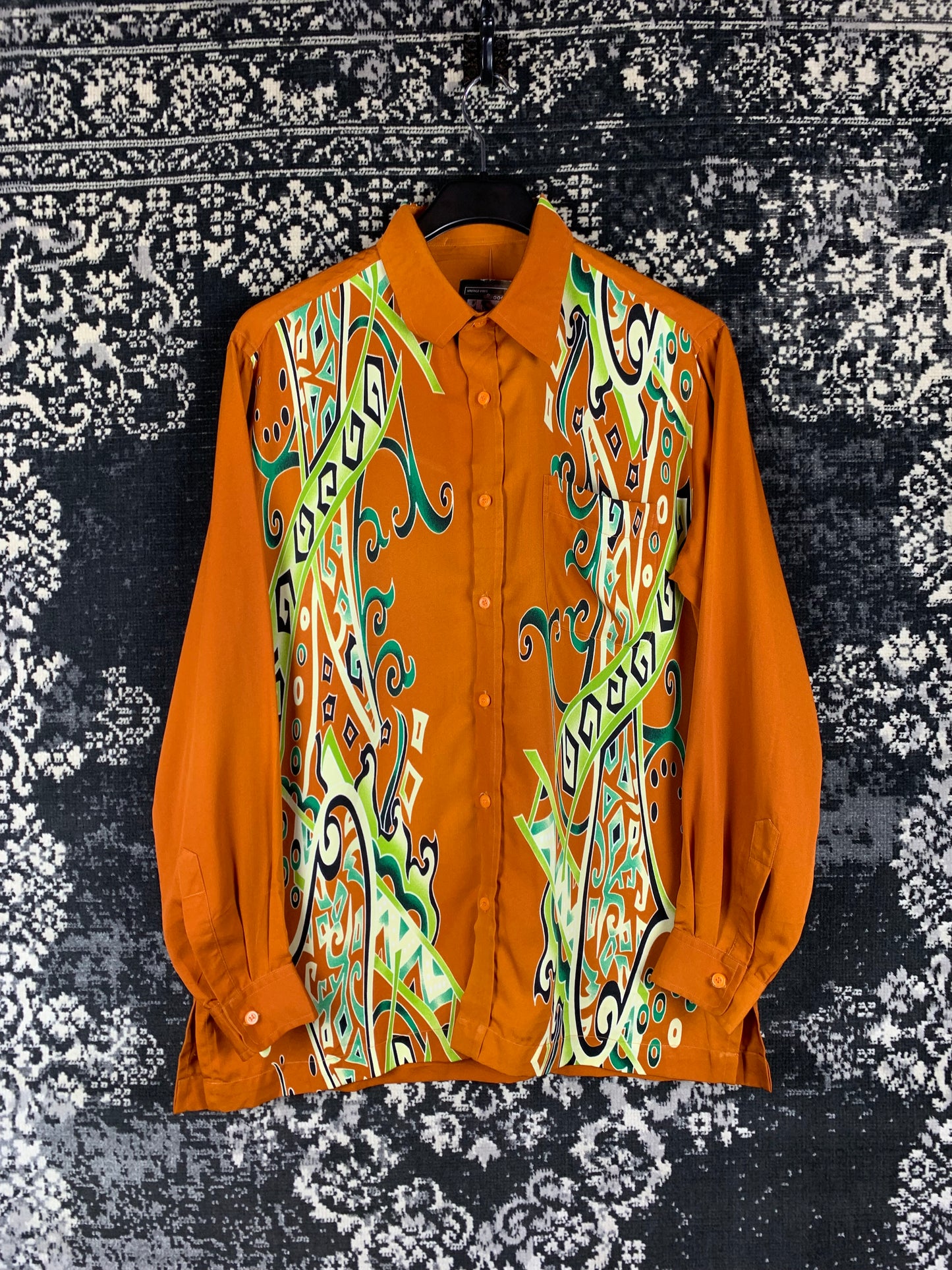Vintage Men's Brownish Orange Graphic Print Longsleeve Shirt