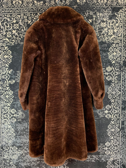 Womens Vintage Long Brown Shearling Coat