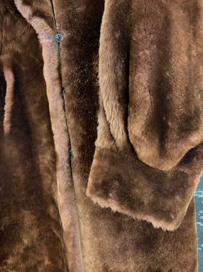 Womens Vintage Long Brown Shearling Coat