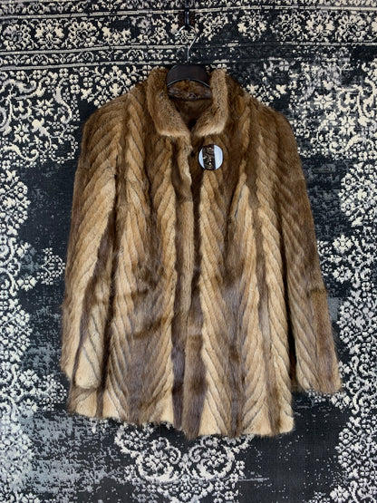 Vintage Light Brown Chevron Fur Coat