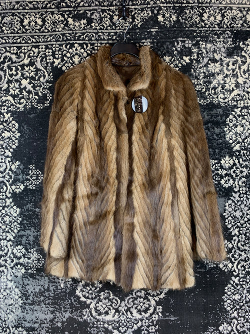 Vintage Light Brown Chevron Fur Coat