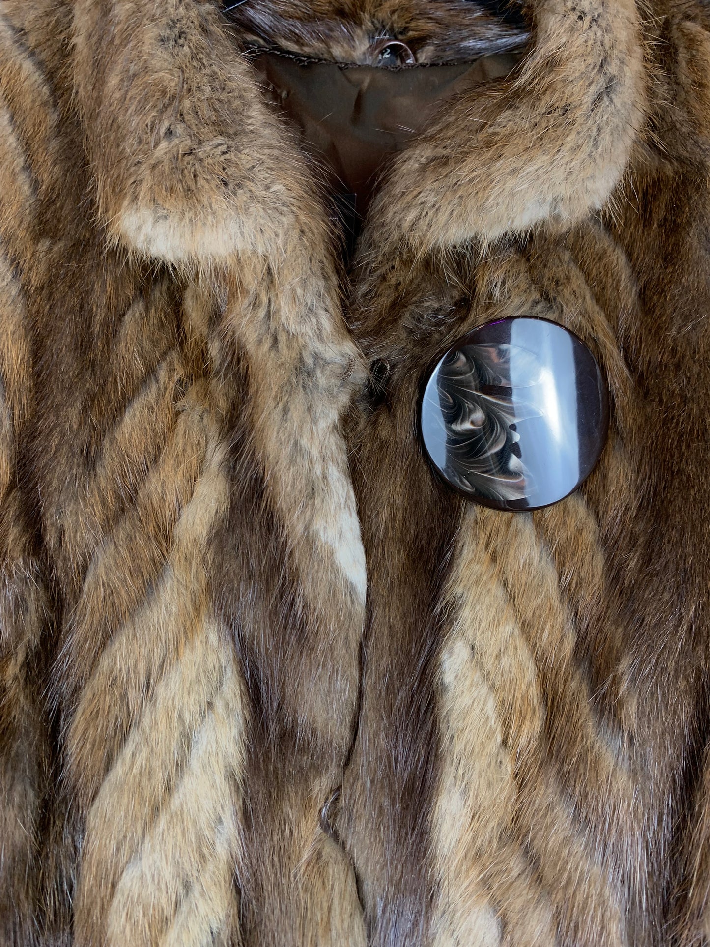 Vintage Light Brown Chevron Fur Coat