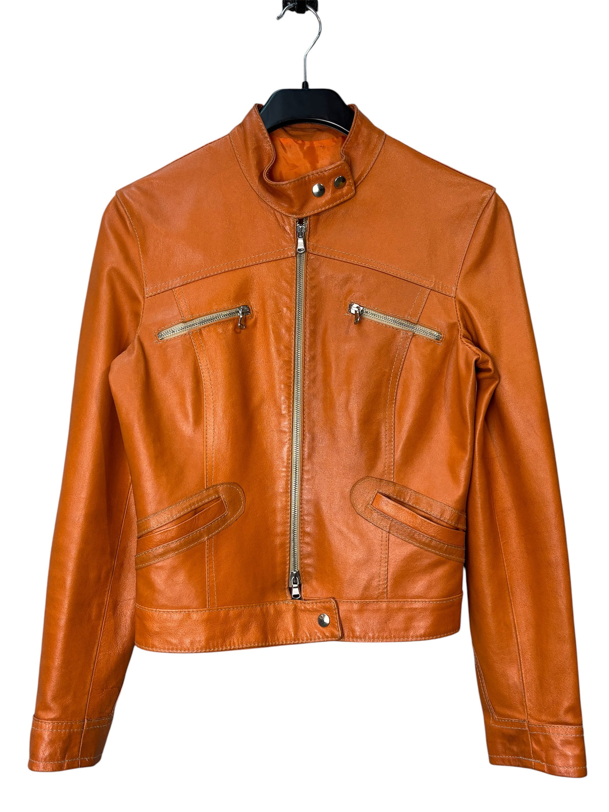 Pelle Orange Leather Moto Jacket