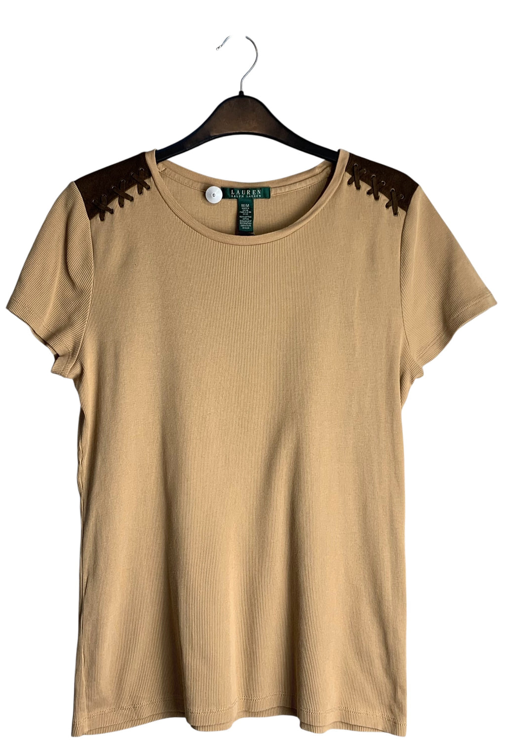 Lauren Ralph Lauren Ribbed Suede-Trim Tee