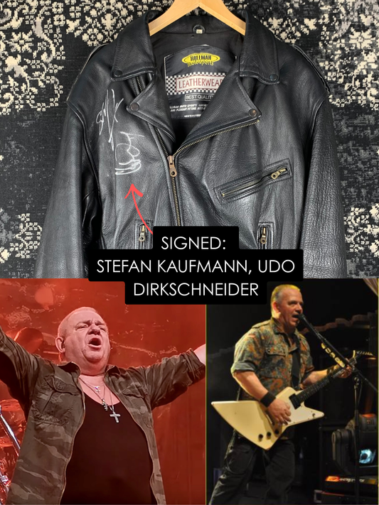 Men's Vintage Hallman Leather Biker Jacket Autographed by Udo & Stefan Kaufmann of Accept