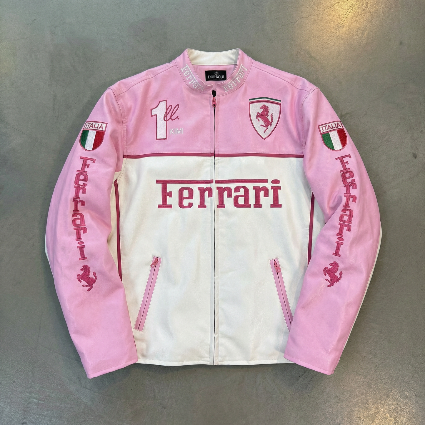 F1 Kimi Raikkonen Pink Racing Faux Leather Jacket