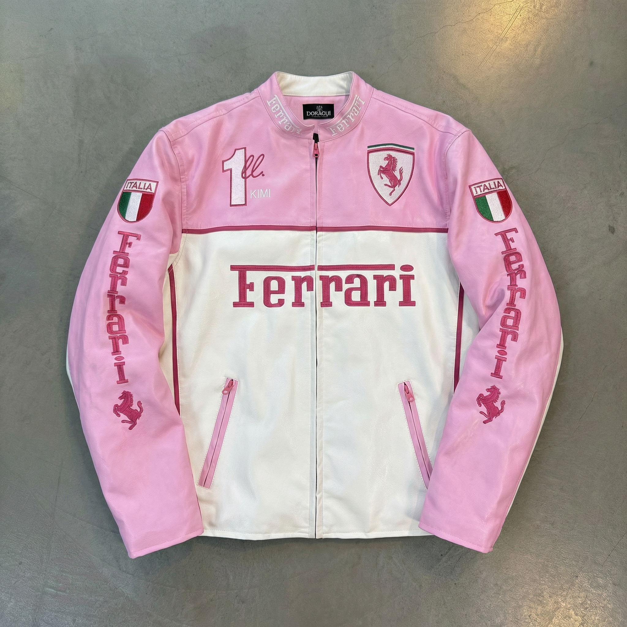 F1 Kimi Raikkonen Pink Racing Faux Leather Jacket