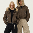 Y2K Cropped Fur Hood Bomber Brown