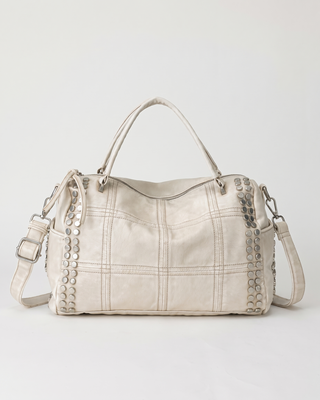 Cream Studded Boston Bag