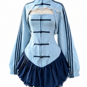 Chinese New Year Frog-Button Ruffle Mini Dress Baby Blue