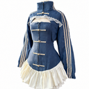 Chinese New Year Frog-Button Ruffle Mini Dress Blue