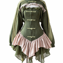Chinese New Year Frog-Button Ruffle Mini Dress Green