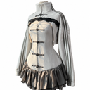 Chinese New Year Frog-Button Ruffle Mini Dress Grey