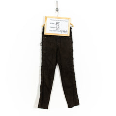 Dark Brown Genuine Leather Zip Up Strap Side Leg Detail Pants Mens US30