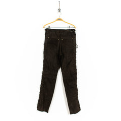 Dark Brown Genuine Leather Zip Up Strap Side Leg Detail Pants Mens US30