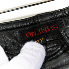 Linus Genuine Black Leather Carrot Fit Zip Up Pants Mens US26