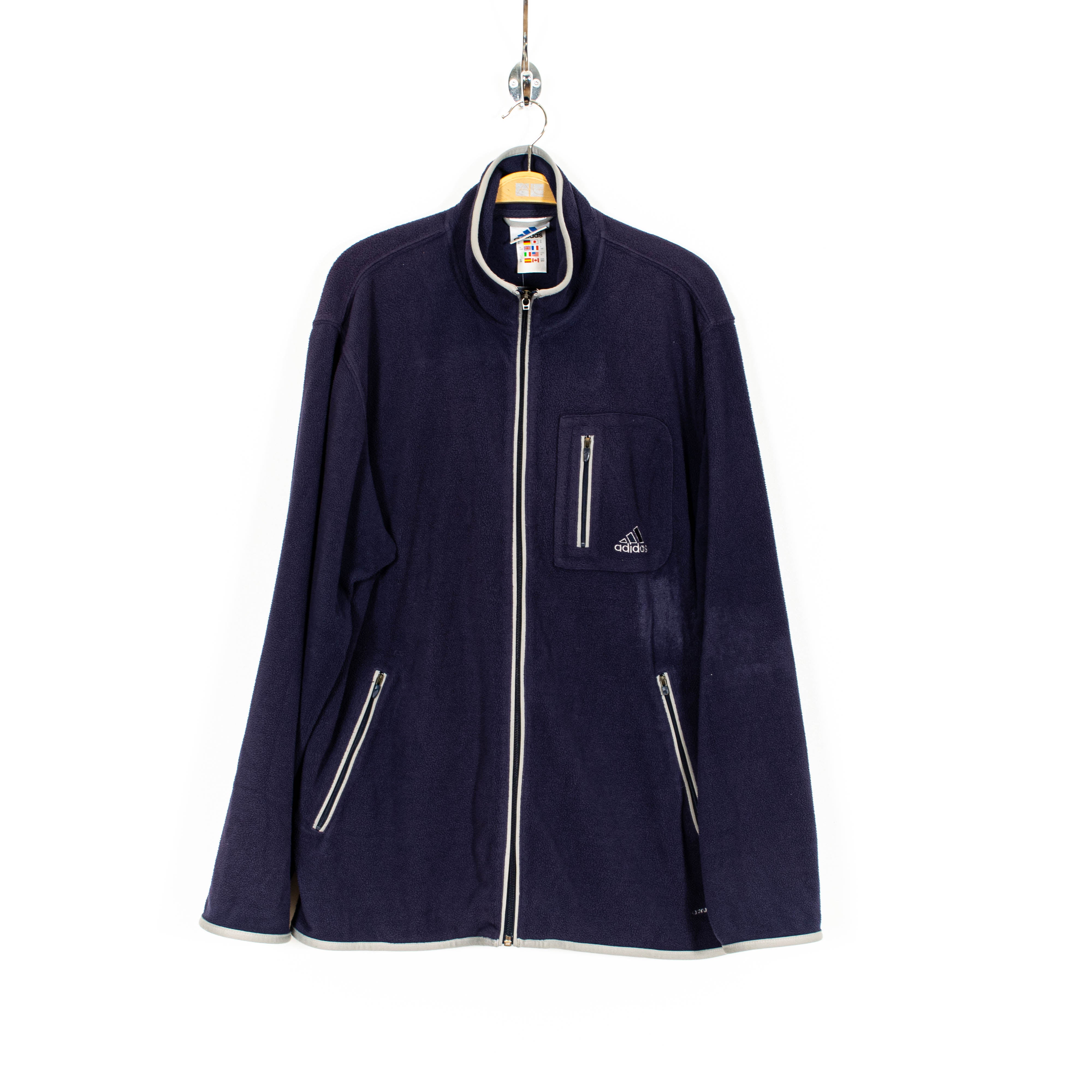 Vintage Adidas Dark Blue Zip Up Fleece Jacket Mens M
